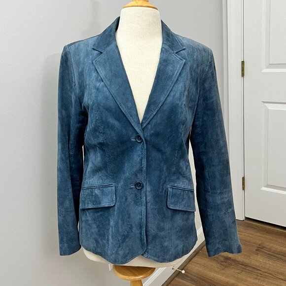 Chadwicks Sueded Leather Blue Blazer Sz 12 - Picture 1 of 12